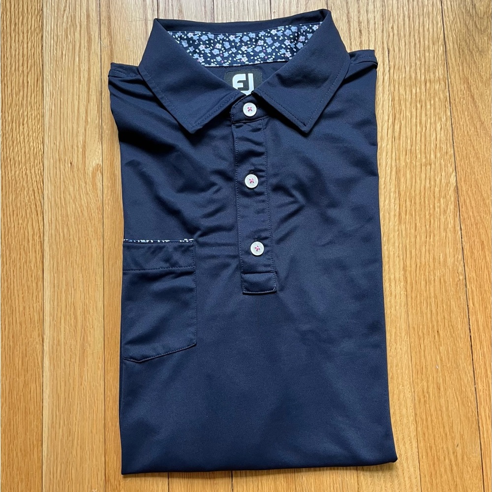 FootJoy Men's Navy Polo with Floral Trim